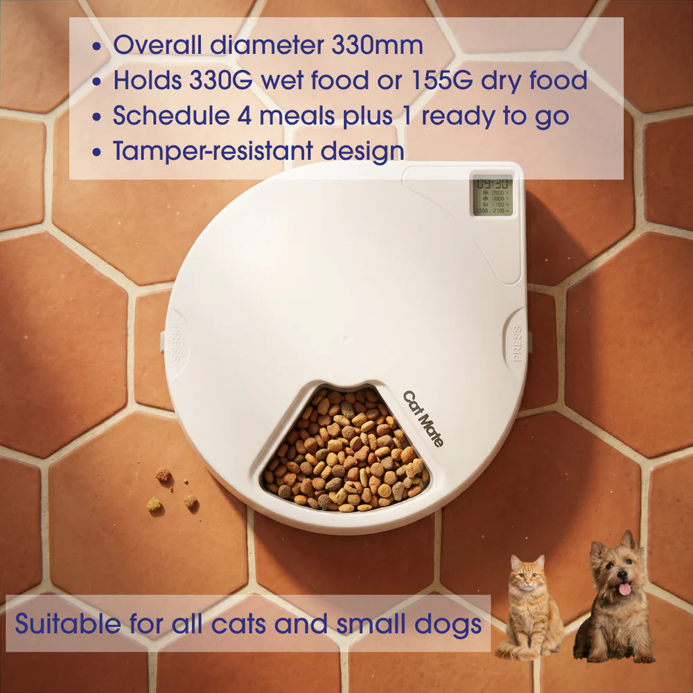 Cat Mate C500 Five-Meal Automatic Pet Feeder with Digital Timer – For Cats & Dogs
